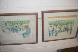 Two coloured prints, Boule players