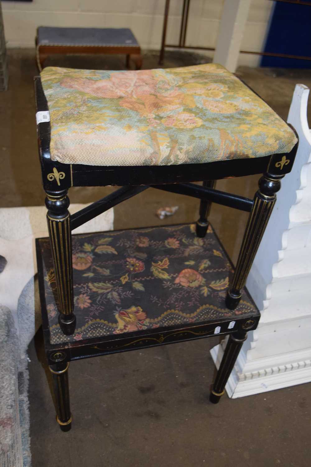 Two small footstools with black painted frames