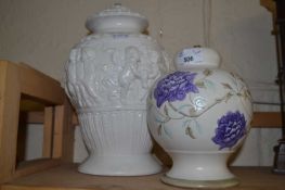 Two ceramic embossed lamp bases