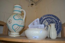 A 1980's Lennox ivory embossed floral design bowl together with a blue and gilt decorated jug and