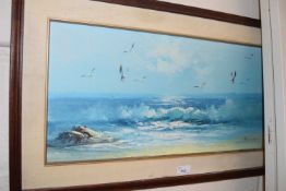 Seascape by Runel, oil on board, framed