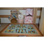 Cased set of wooden childrens building blocks together with childrens stickers and a Princess