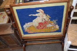 Tapestry fire screen on barley twist supports