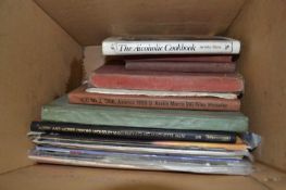 Box of assorted reference books to include The Alcoholic Cookbook by Jennifer Stone
