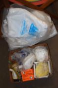 One box of various masks, goggles, bag of single use overalls etc