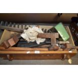Box of assorted workshop items to include hand tools