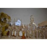 Quantity of glass ware to include a decanter, wine glasses, liqueur glasses etc