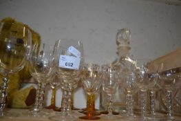 Quantity of glass ware to include a decanter, wine glasses, liqueur glasses etc