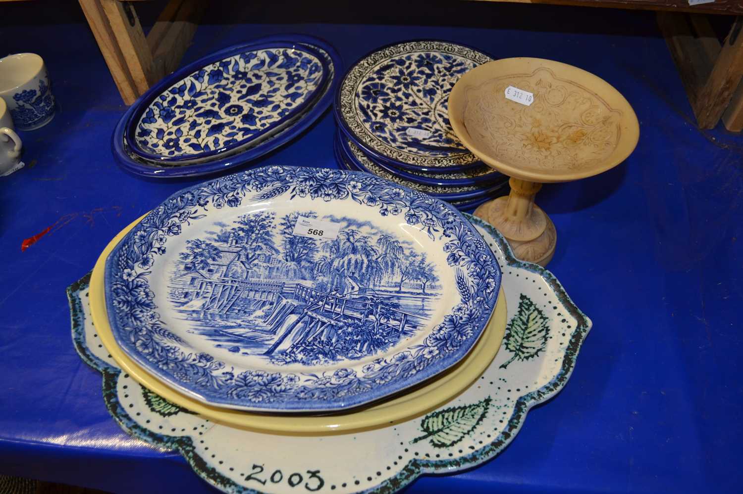 Mixed lot to include blue and white hand painted pottery, serving platters and others