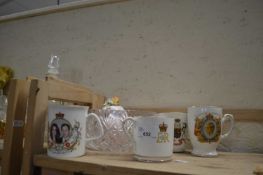 Quantity of royal commemorative wares, glass fruit bowl etc