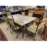 Modern Bennington marble topped Windsor dining table together with a set of six Balmoral chairs,