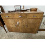 Art Deco style walnut veneered sideboard with three drawers and two doors, 127cm wide