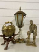 Mixed Lot: A heavy brass model of a miner together with a Lipton brass tea caddy and a small brass