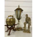 Mixed Lot: A heavy brass model of a miner together with a Lipton brass tea caddy and a small brass