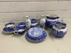 Quantity of Copeland Spode blue Italian tea and table wares together with a further pair of blue and