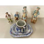 Mixed Lot: Continental figures, Jasper ware biscuit barrel, Spode plates etc