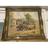 Cyril Dickins, heavy horses ploughing, oil on canvas, gilt framed