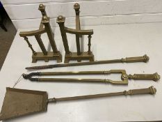 Brass fire companion set together with accompanying stand