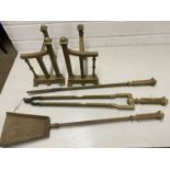 Brass fire companion set together with accompanying stand