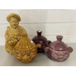 Mixed Lot: Sadler Pottery items comprising three vegetable pots and a flower container
