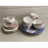 Mixed Lot: Floral decorated tea wares, blue and white plates etc