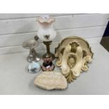 Mixed Lot: Modern wall bracket, a small candle holder with glass shade, evening bag and other