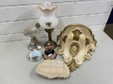 Mixed Lot: Modern wall bracket, a small candle holder with glass shade, evening bag and other