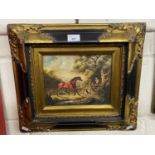 Reproduction oleograph of rural scene with horse, gilt framed