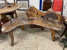 20th Century Live Edge hardwood bench of curved form, 140cm wide