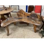 20th Century Live Edge hardwood bench of curved form, 140cm wide