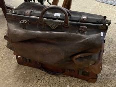 Large vintage Gladstone style leather bag and a further suitcase