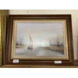 Terry Walsh - Wherry on the Thurne - oil on board - framed 47 cm wide