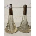 Pair of clear glass dressing table bottles with silver collars