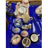 Mixed Lot: Various dressing table containers formed as crinoline ladies, a continental porcelain tea