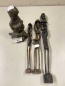 Mixed lot comprising three small East African hardwood figures together with a bronzed resin model