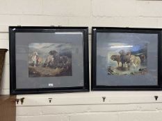 Pair of coloured prints, ponies