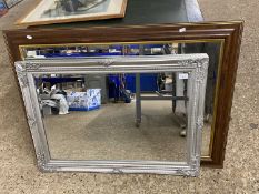 Modern rectangular wall mirror in dark finish frame together with a further smaller example in a