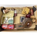 Box of various mixed items to include assorted pocket watches, vintage cash tin, Kodak camera,