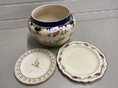 Mixed Lot: Royal Doulton Temple pattern jardiniere together with two further cream ware plates