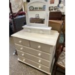 White painted pine five drawer chest together with an accompanying dressing table mirror (2)