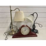 Two modern table lamps and a mantel clock (3)