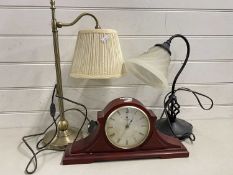 Two modern table lamps and a mantel clock (3)