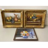 Mixed lot comprising a pair of modern still life studies, oil on canvas, gilt frames together with