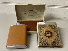 Mixed Lot: Small hip flask and plated cigarette cases