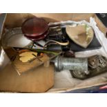 Box of various mixed items to include small letter rack, cruet, heart shaped mirror etc