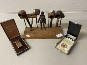 Mixed Lot: Various tobacco pipes with stand, cased Baroque lighter etc