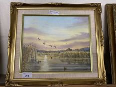 Clifford Knight - Wildlife at St Benets Abbey - oil gilt framed. 40 cm wide