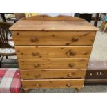 Modern pine five drawer chest, 81cm wide