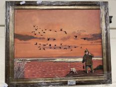 Duck hunting by Michael Morley dated 16, oil on board