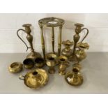 Mixed Lot: Various brass vases, candlestick and other items